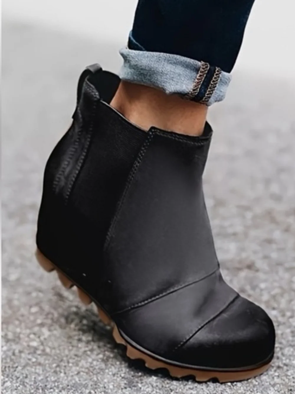 Sorel LEA Wedge Leather Ankle Boots Waterproof Black Women's Size 7.5
